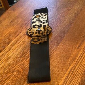 Leopard Print Belt with Black Strap- medium